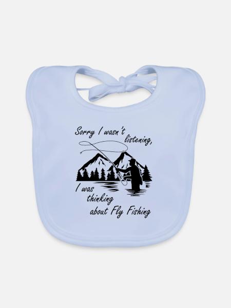 Thinking About Fly Fishing Hobby Fisherman - Organic Baby Bibs - sky blue - Front