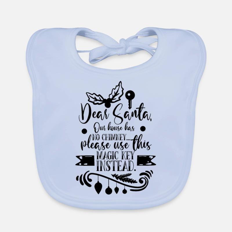 Noël - Clés - Père Noël - Bavoir bio Bébé - bleu ciel