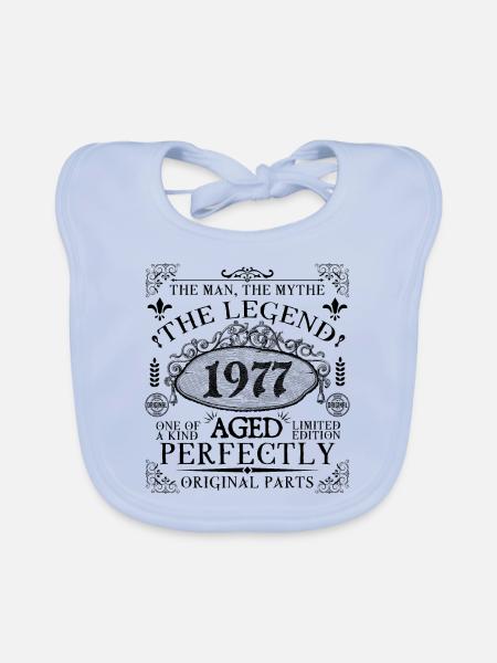 1977 | The Legend since 1977 birthday - Organic Baby Bibs - sky blue - Front