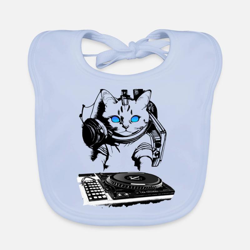 Cat DJ avec table de mixage - Bavoir bio Bébé - bleu ciel