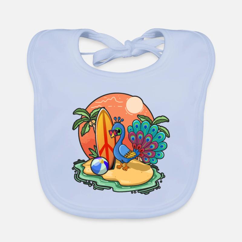 Drôle Paon Surf Lovers Cool Planche de surf Surf Bavoir bio Bébé
