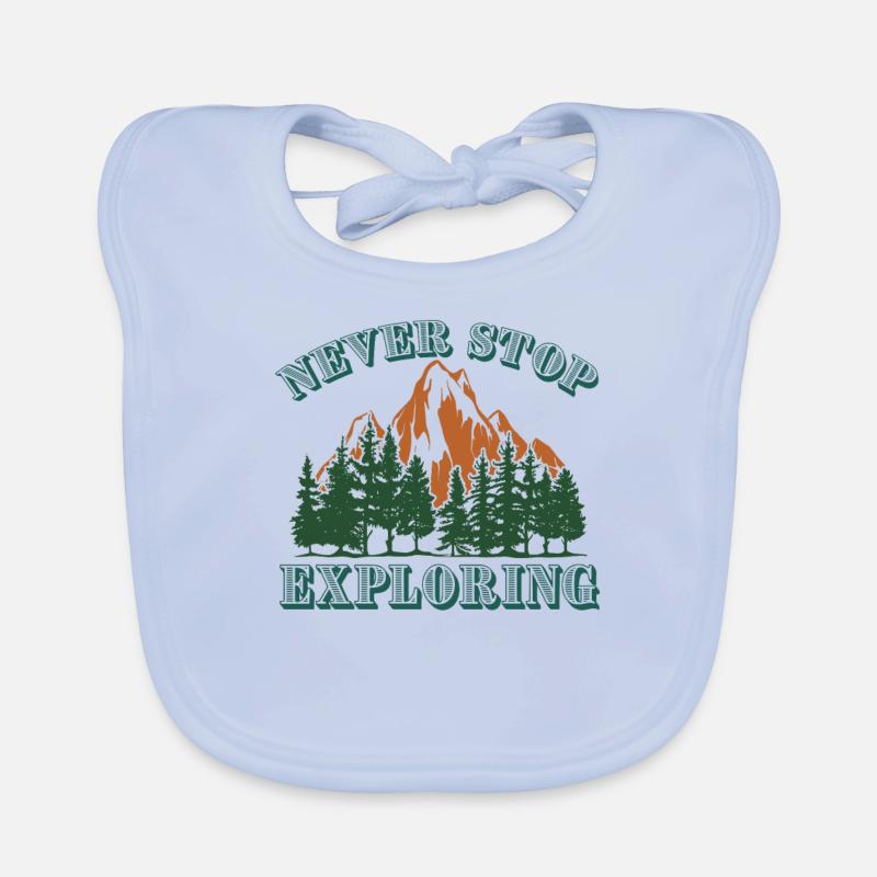Never stop exploring mountains hiking Organic Baby Bibs