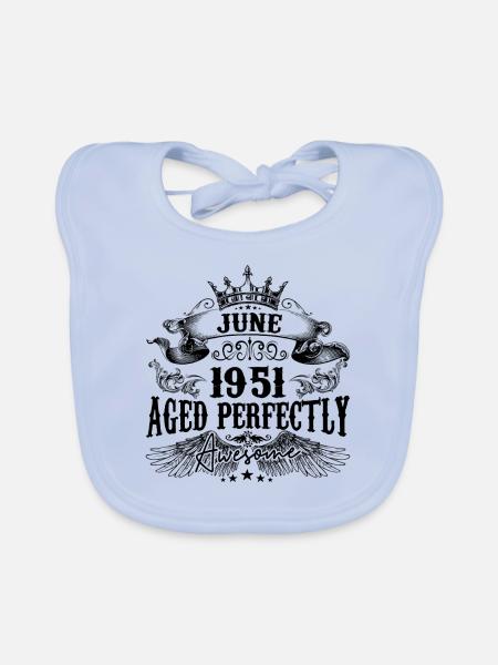 1951| June Aged Perfectly 1951 Geburtstagsgeschenk - Baby Bio-Lätzchen - sky Blue - Vorne