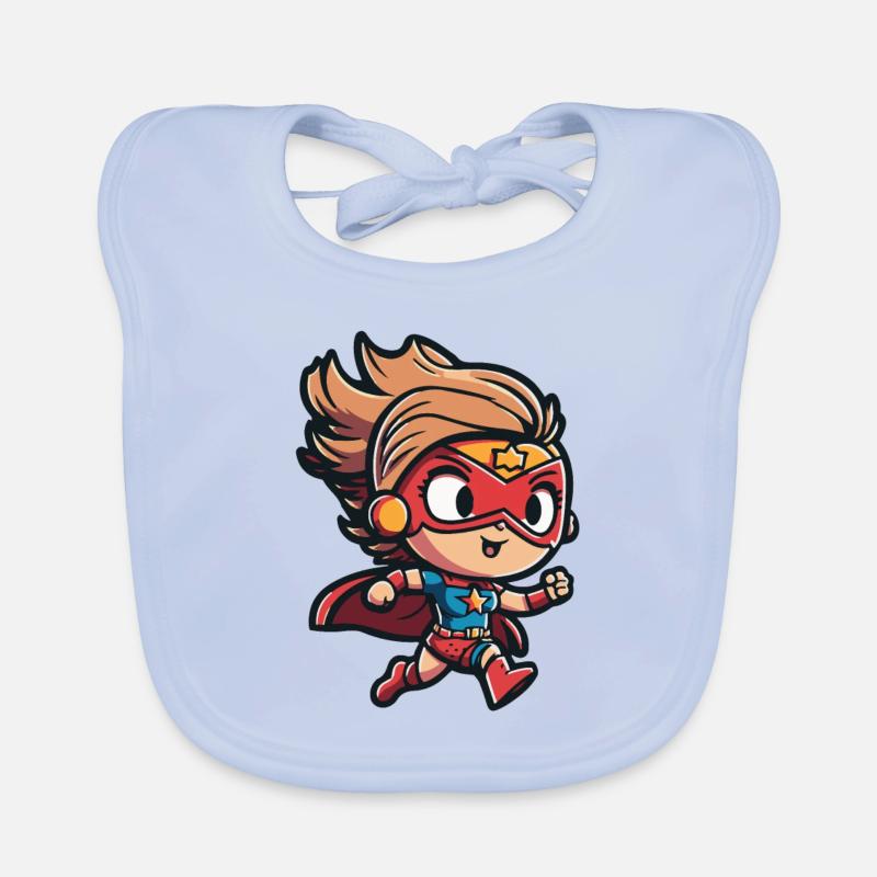 Super-héroïne mignonne avec une cape de style bande dessinée Bavoir bio Bébé