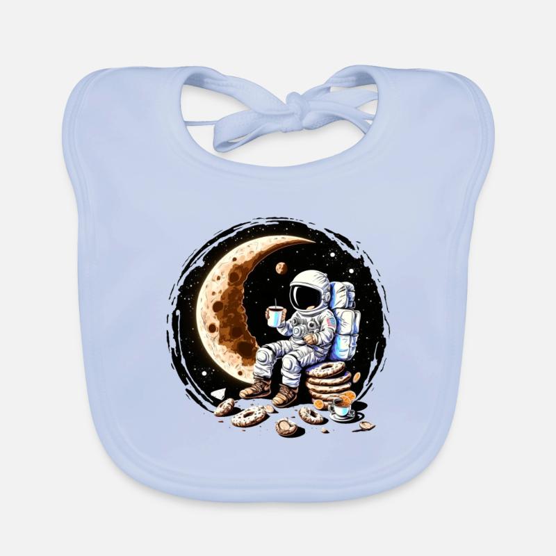 Astronaut drinking coffee on the moon Organic Baby Bibs
