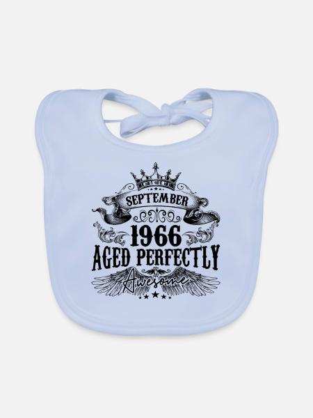 Birthday 1966 September 1966 born in September - Organic Baby Bibs - sky blue - Front