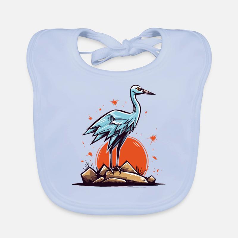 Graureiher oder Storch Vogel und eine rote Sonne Baby Bio-Lätzchen