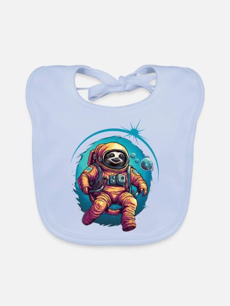 Faultier Astronaut Weltraum Raumfahrt Geschenk - Baby Bio-Lätzchen - sky Blue - Vorne