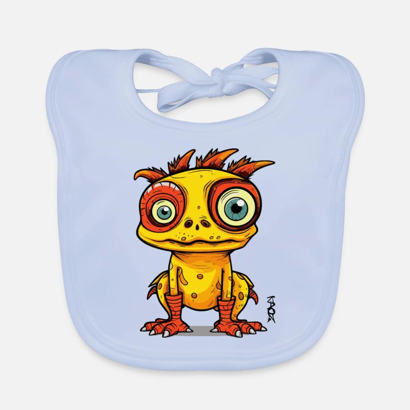 Fantaisie Cartoon Monstre Créature - Bavoir bio Bébé - bleu ciel