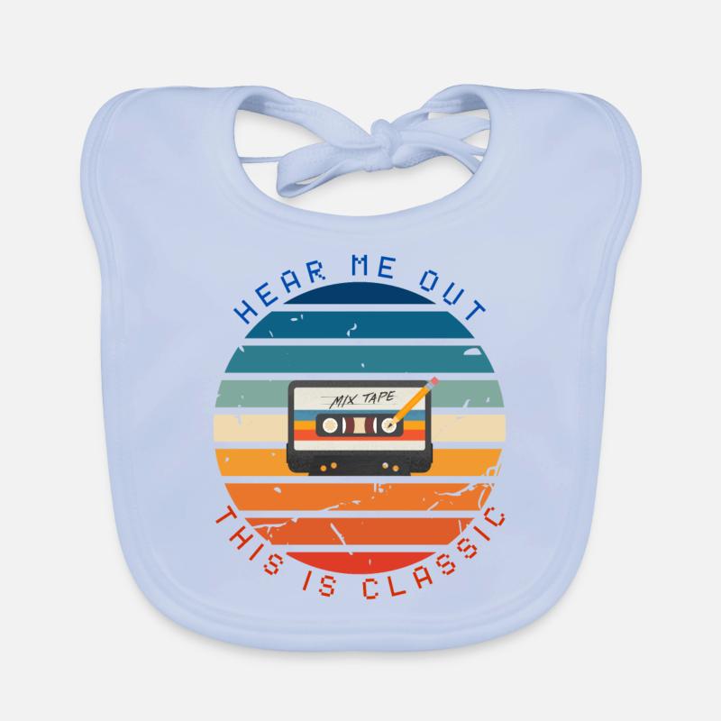 This is Classic Cassette Design Organic Baby Bibs