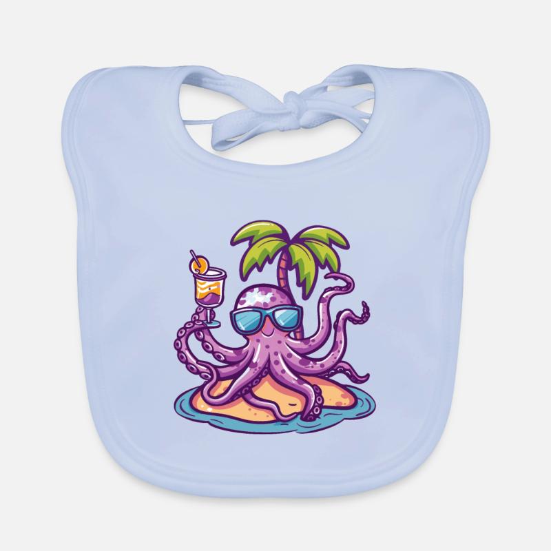 Octopus Summer Beach Comic Organic Baby Bibs