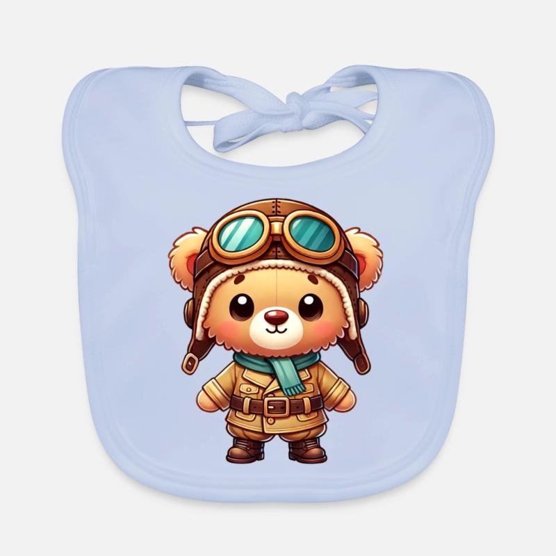 Teddybär Pilot - Baby Bio-Lätzchen - sky Blue