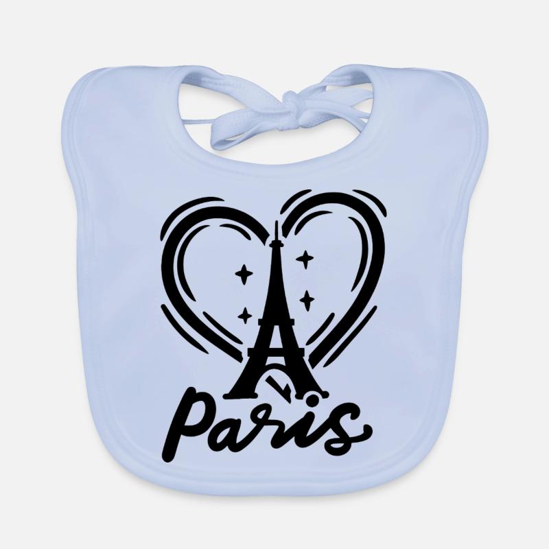 Paris avec un cœur - Bavoir bio Bébé - bleu ciel