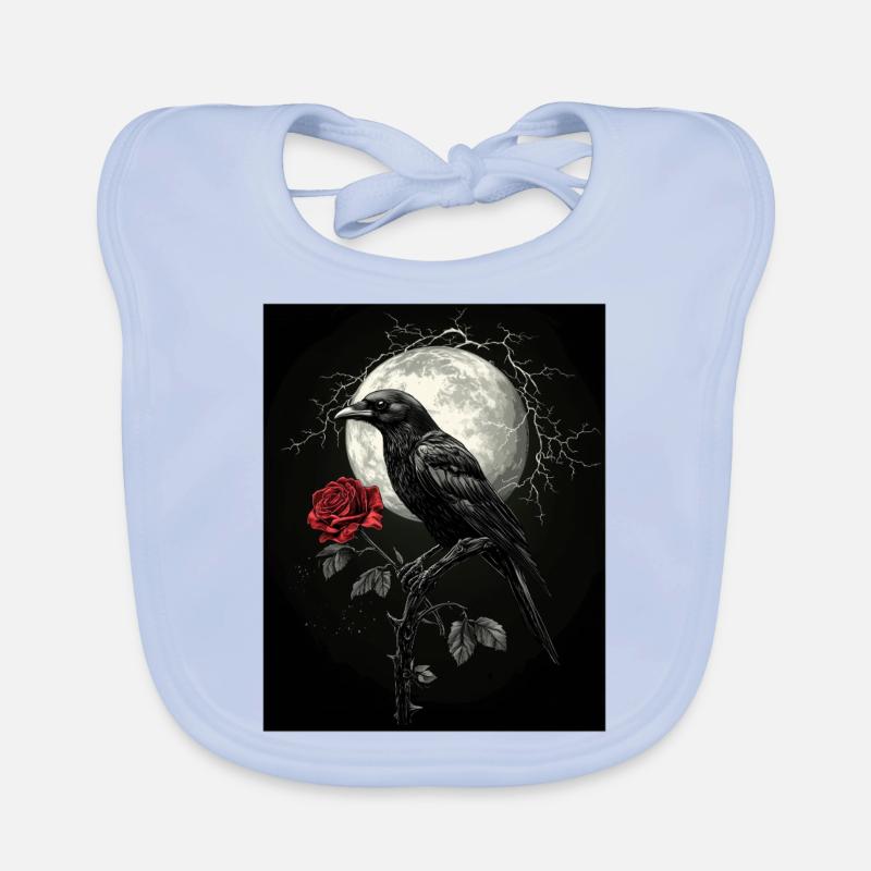 Raven Rose Moon Gloomy Gothic Black Crow Organic Baby Bibs