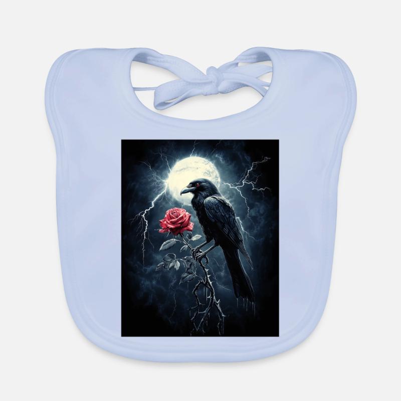 Rabe Rose Mond Düster Gothic Schwarze Krähe Baby Bio-Lätzchen
