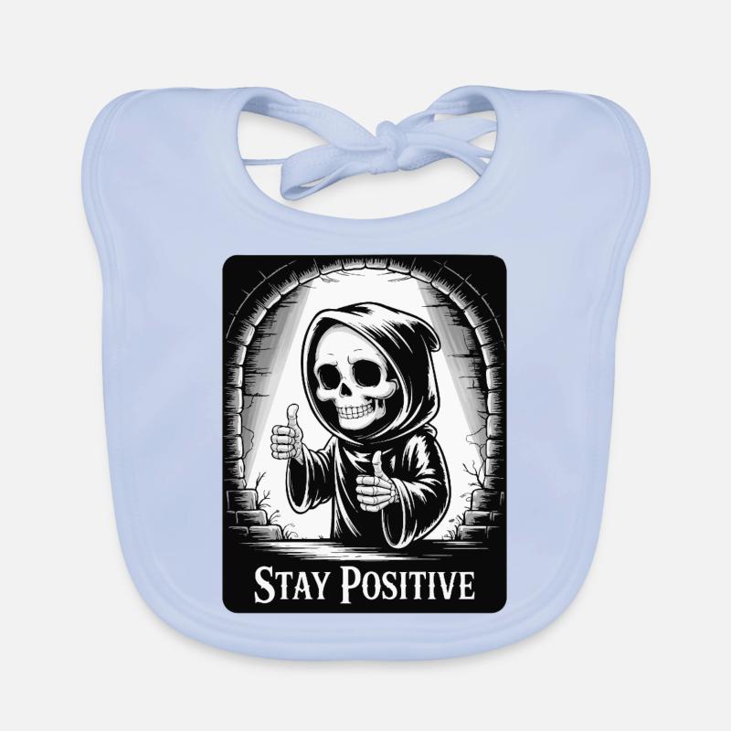 Stay Positive – Grim Reaper Skeleton Design Humor Organic Baby Bibs