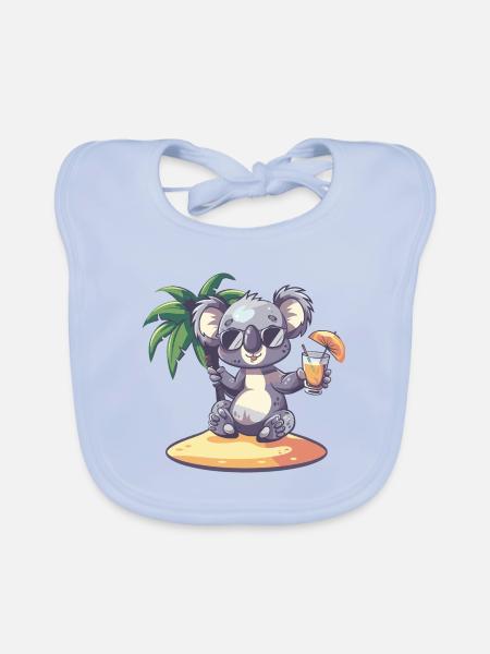Palmier d’été de l’île Koala - Bavoir bio Bébé - bleu ciel - Devant