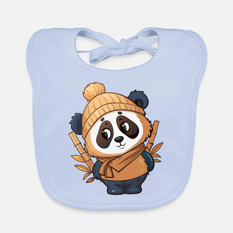 Panda mignon avec écharpe et chapeau à pompon. Bavoir bio Bébé