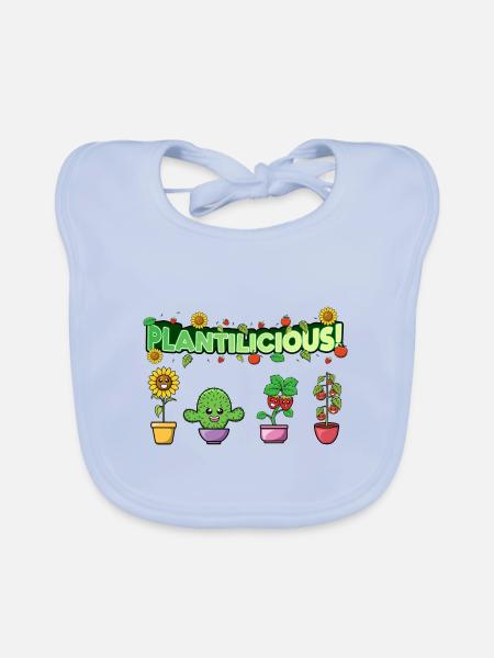 Plantilicious Gardening, dicton amusant, amoureux - Bavoir bio Bébé - bleu ciel - Devant