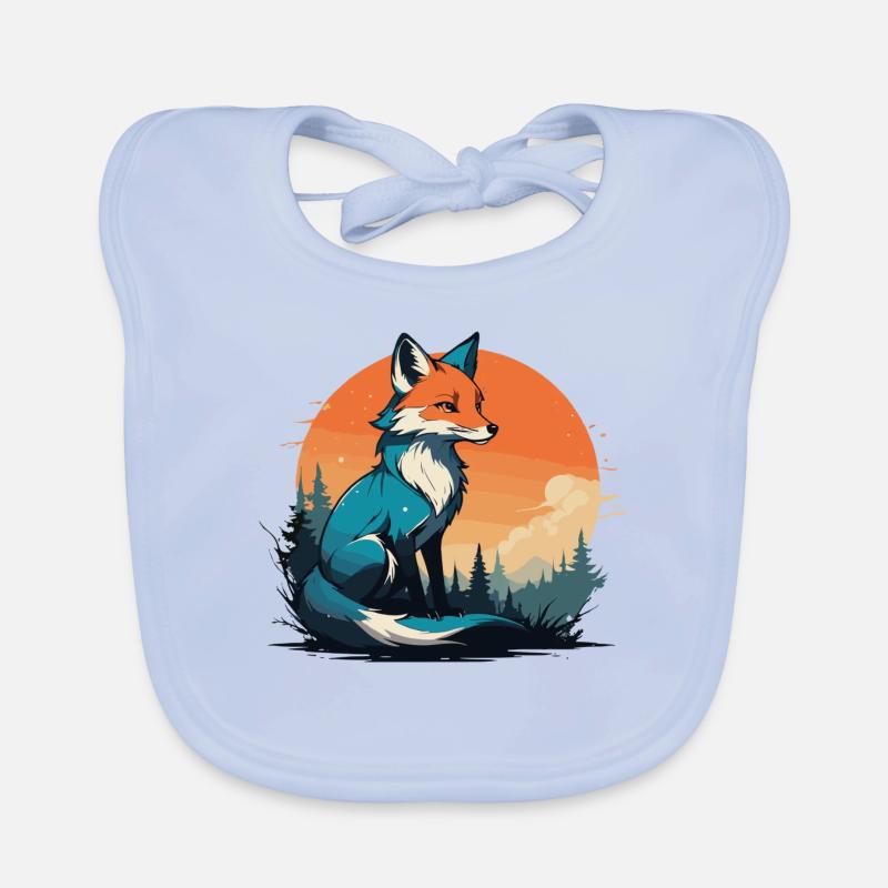 Fox Mignon Et Cool Dessin Animé Forêt Coucher De Soleil Montagne Bavoir bio Bébé