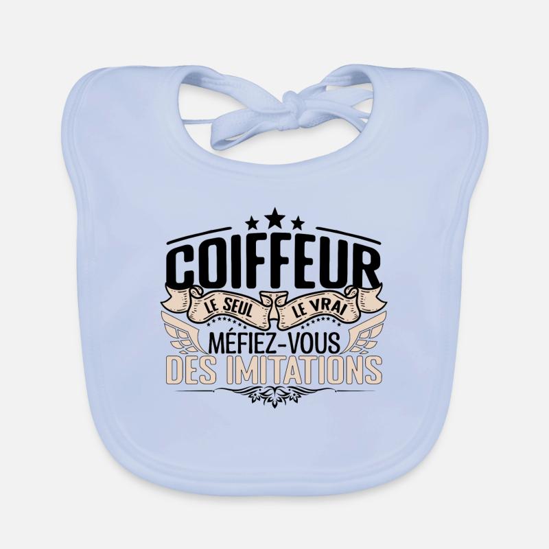 Coiffeur cadeau Coiffeur le vrai Coiffeur - Bavoir bio Bébé - bleu ciel