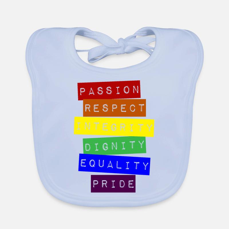 Respect, Integrity, Dignity, Equality, Pride - Organic Baby Bibs - sky blue