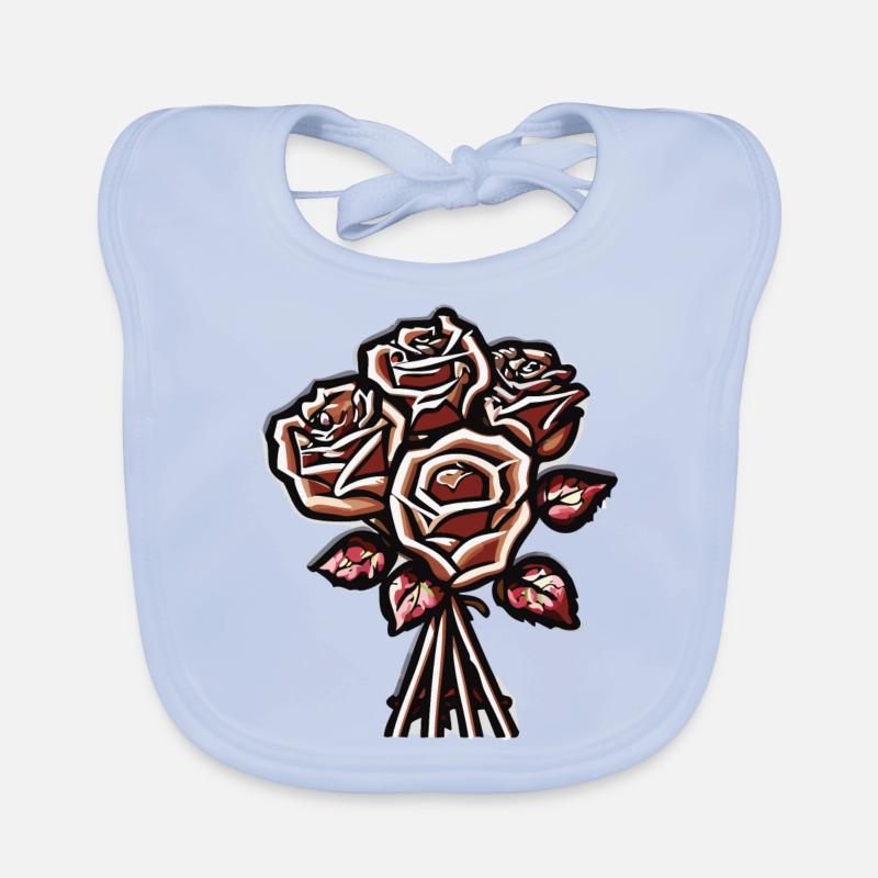 Bouquet de roses - Bavoir bio Bébé - bleu ciel