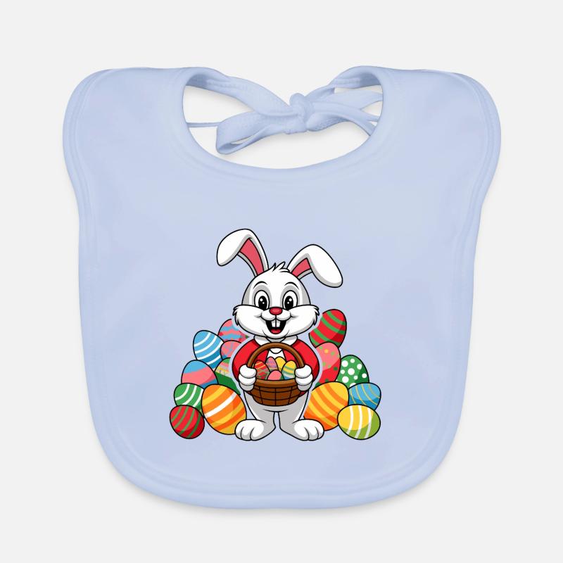 Funny Easter bunny with lots of colorful Easter eggs Organic Baby Bibs