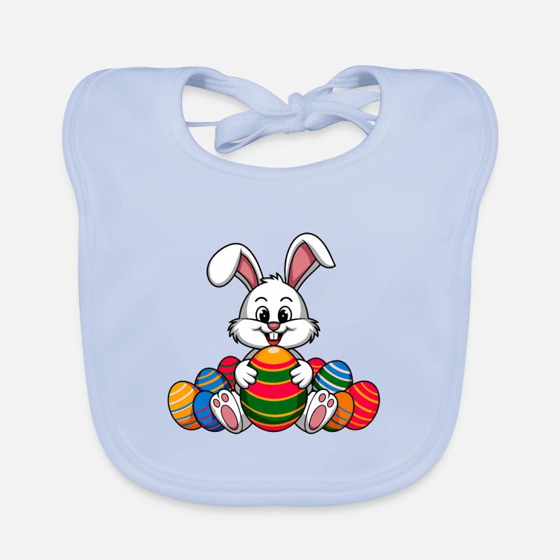Funny Easter bunny with lots of colorful Easter eggs Organic Baby Bibs