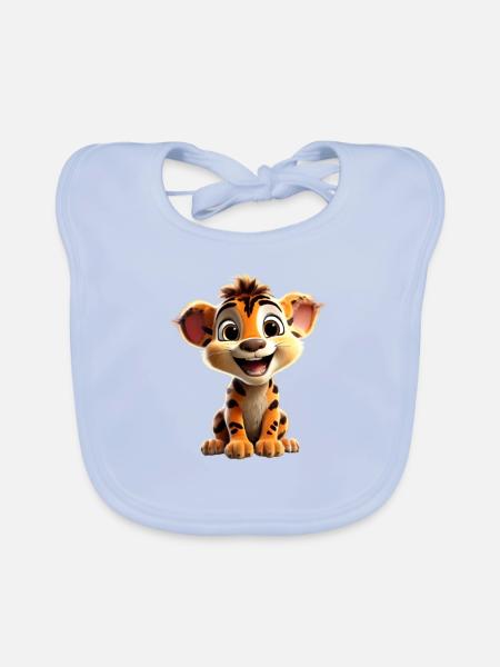 Merry Lion Cub - Organic Baby Bibs - sky blue - Front