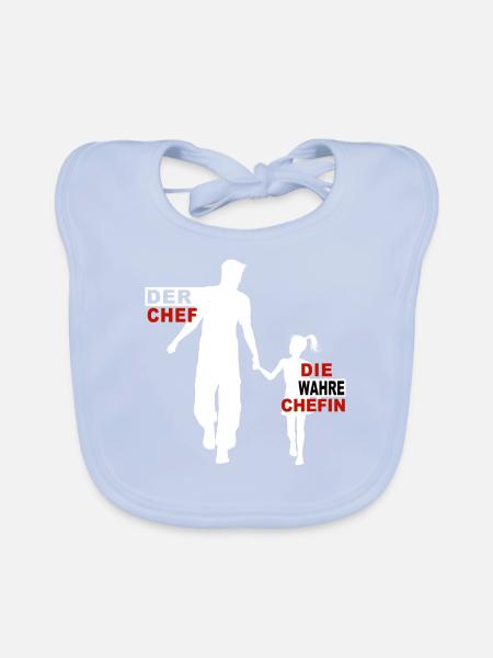 Der Chef die wahre Chefin Papa & Tochter - Baby Bio-Lätzchen - sky Blue - Vorne