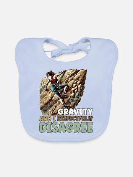 La gravité et moi ne sommes pas d’accord - Climbin Free Climbing Bou - Bavoir bio Bébé - bleu ciel - Devant