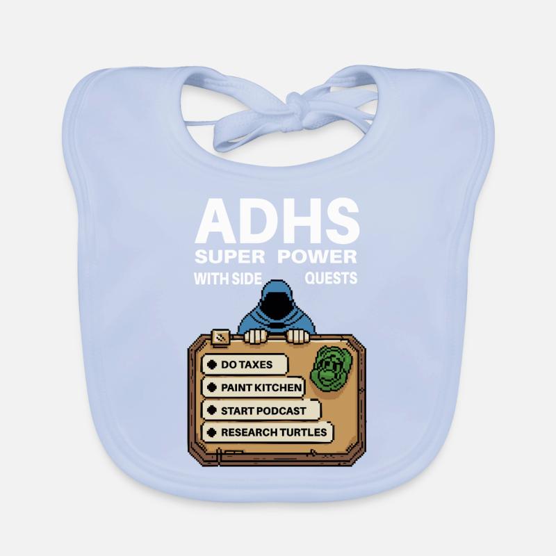 ADHS Superkraft – Side-Quest Held Shirt - Baby Bio-Lätzchen - sky Blue