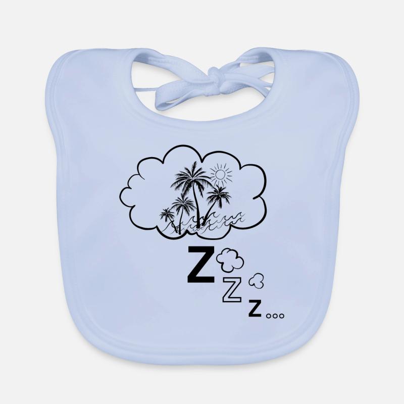 Bulle de rêve de vacances avec soleil, palmiers, mer - Bavoir bio Bébé - bleu ciel