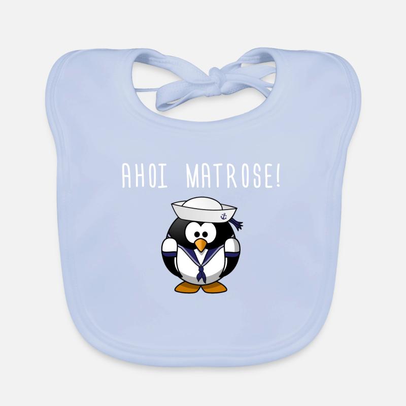 Cadeau de pingouin marin - Bavoir bio Bébé - bleu ciel