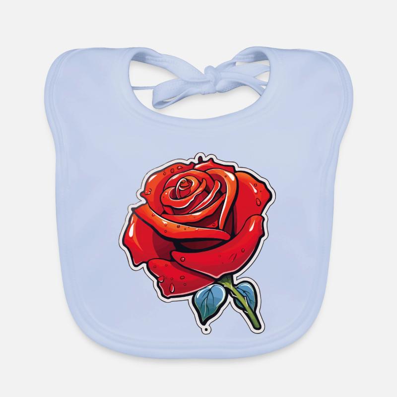 Rose Red Cartoon Rose Dew Organic Baby Bibs