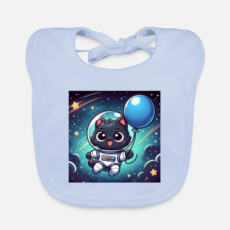 Space Kitty with blue balloon in space Organic Baby Bibs