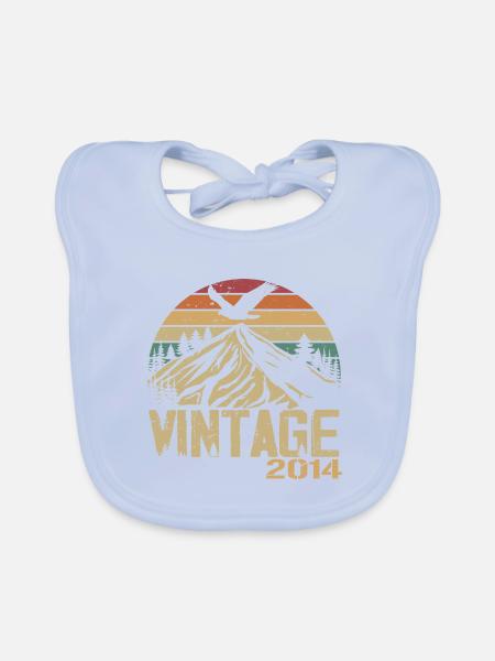 Vintage 2014 Cadeau Anniversaire 2014 Retro 2014 - Bavoir bio Bébé - bleu ciel - Devant