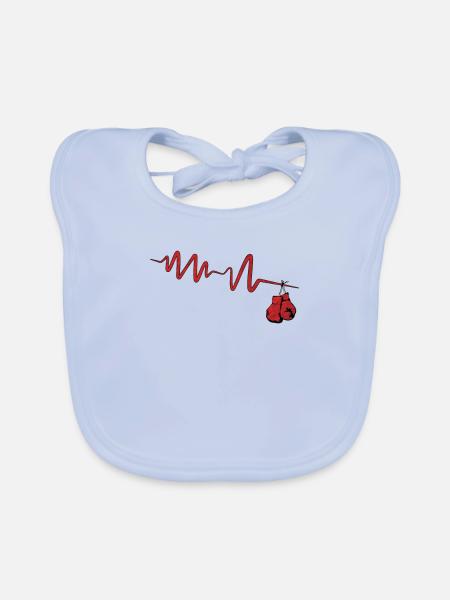 Boxing Heartbeat Hanging Boxing Gloves Fun Boxer - Organic Baby Bibs - sky blue - Front