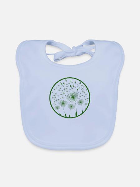 Idée cadeau amoureux de la nature oiseaux et fleurs - Bavoir bio Bébé - bleu ciel - Devant