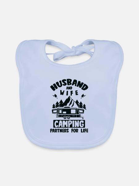Camping Gifts Husband Wife Camping for Life - Organic Baby Bibs - sky blue - Front