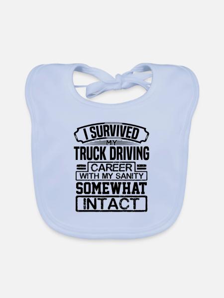 Cadeau de chauffeur de camion J’ai survécu à ma conduite de camion - Bavoir bio Bébé - bleu ciel - Devant