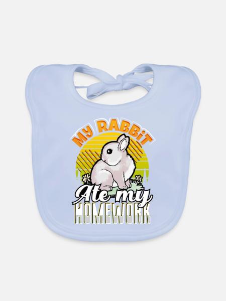 Cadeau sarcastique Mon lapin a mangé mon école de devoirs - Bavoir bio Bébé - bleu ciel - Devant