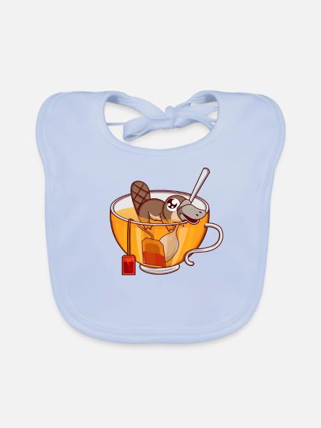 Platypus Swimming in Teacup Tea Drinker Gift - Organic Baby Bibs - sky blue - Front