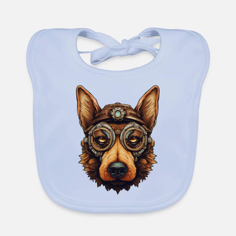 Steampunk German Shepherd Dog in Clockwork Organic Baby Bibs