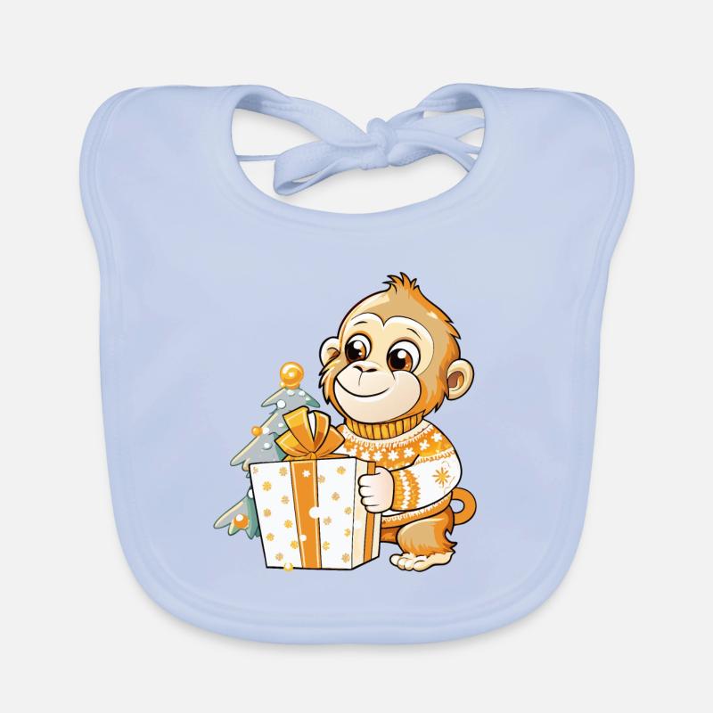 Cute monkey unwrapping gift Organic Baby Bibs