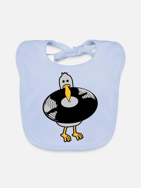 Party Seagull Vinyl Record - Organic Baby Bibs - sky blue - Front
