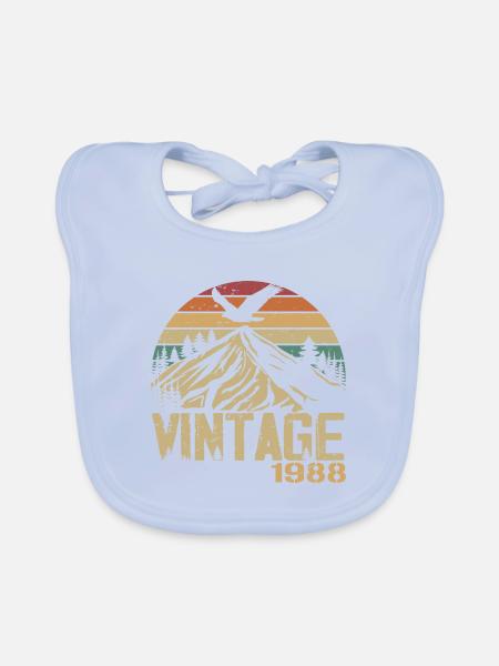 Vintage 1988 Cadeau Anniversaire 1988 Retro 1988 - Bavoir bio Bébé - bleu ciel - Devant