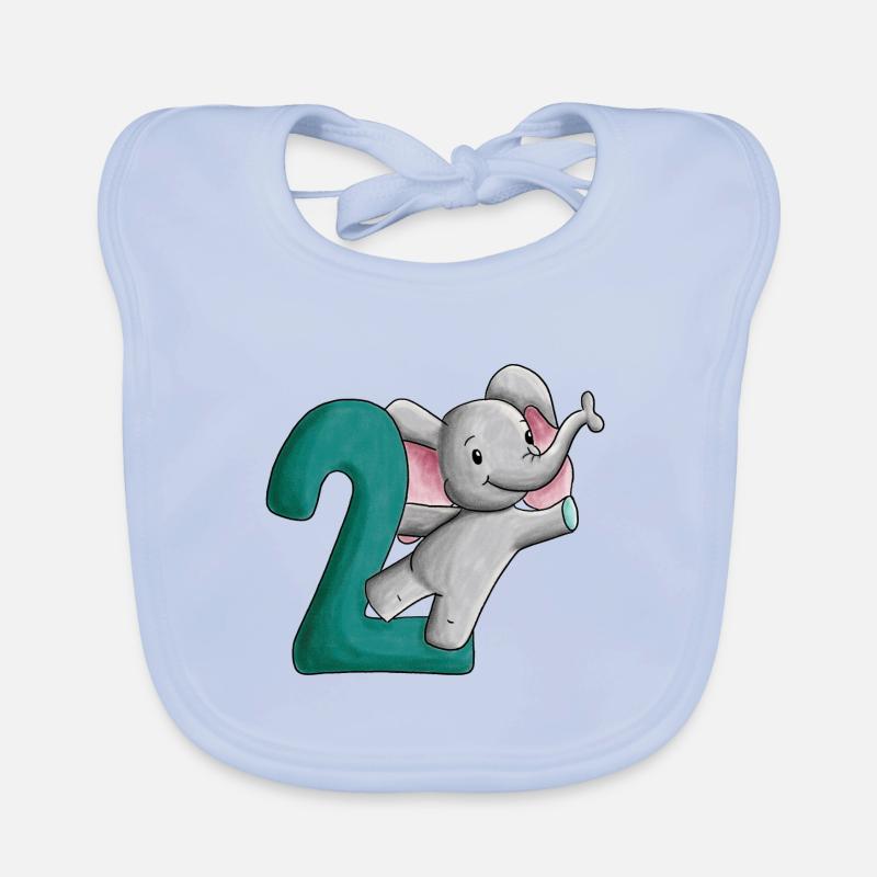 2. Geburtstag Elefant - Baby Bio-Lätzchen - sky Blue