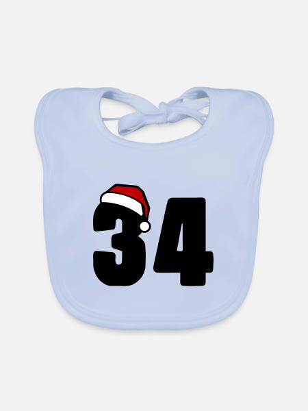34 Numéro Noël - Bavoir bio Bébé - bleu ciel - Devant